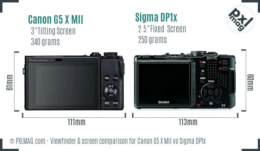 Canon G5 X MII vs Sigma DP1x Screen and Viewfinder comparison