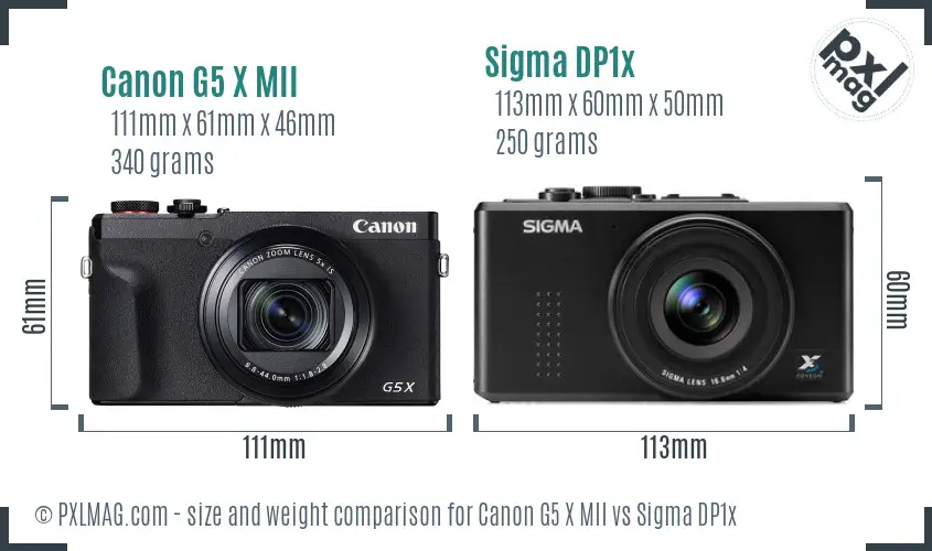 Canon G5 X MII vs Sigma DP1x size comparison