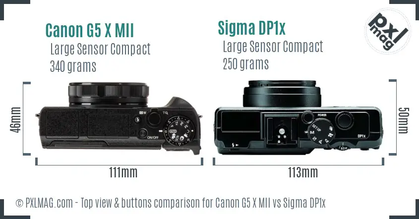 Canon G5 X MII vs Sigma DP1x top view buttons comparison