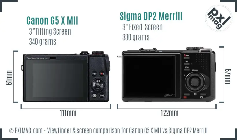 Canon G5 X MII vs Sigma DP2 Merrill Screen and Viewfinder comparison