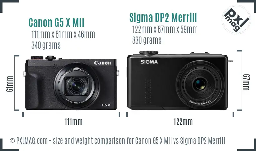 Canon G5 X MII vs Sigma DP2 Merrill size comparison