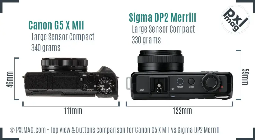 Canon G5 X MII vs Sigma DP2 Merrill top view buttons comparison