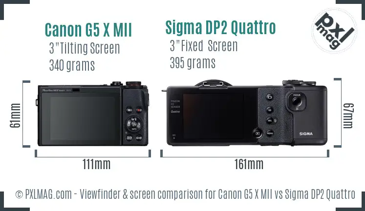 Canon G5 X MII vs Sigma DP2 Quattro Screen and Viewfinder comparison