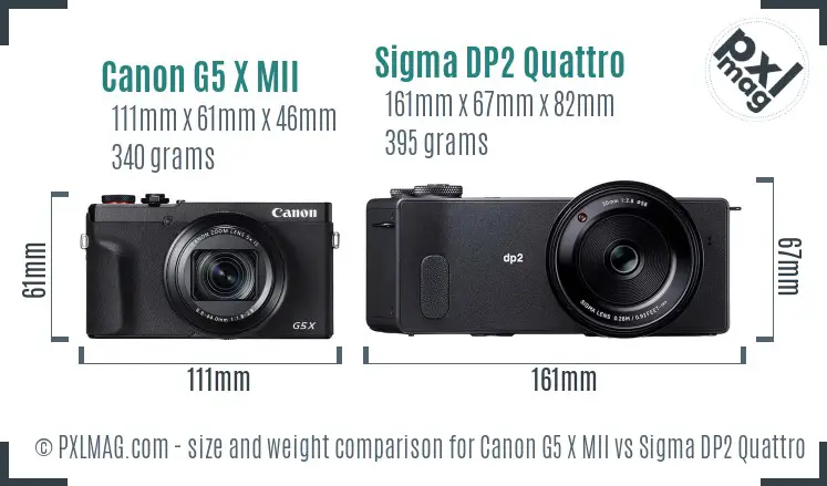 Canon G5 X MII vs Sigma DP2 Quattro size comparison