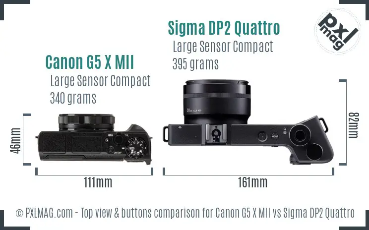 Canon G5 X MII vs Sigma DP2 Quattro top view buttons comparison
