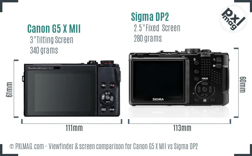 Canon G5 X MII vs Sigma DP2 Screen and Viewfinder comparison