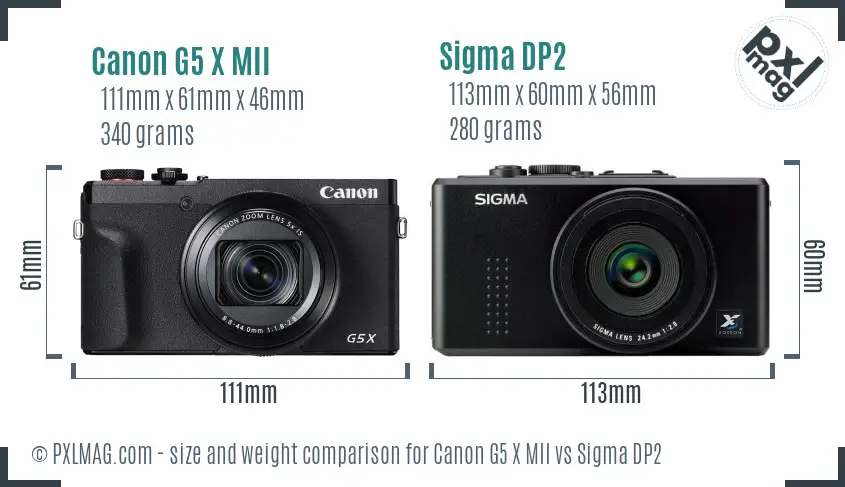 Canon G5 X MII vs Sigma DP2 size comparison