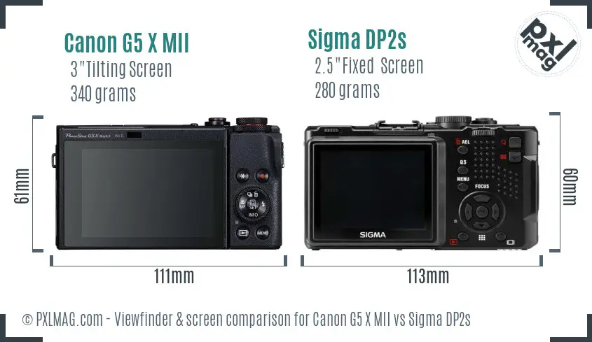 Canon G5 X MII vs Sigma DP2s Screen and Viewfinder comparison