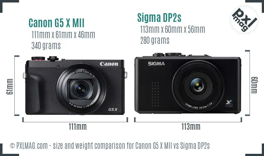 Canon G5 X MII vs Sigma DP2s size comparison
