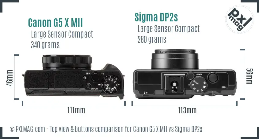 Canon G5 X MII vs Sigma DP2s top view buttons comparison