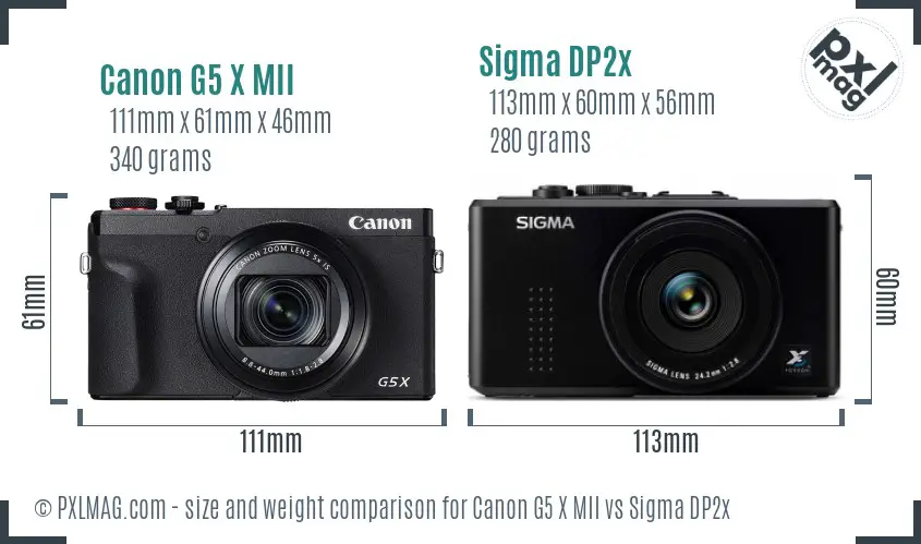 Canon G5 X MII vs Sigma DP2x size comparison