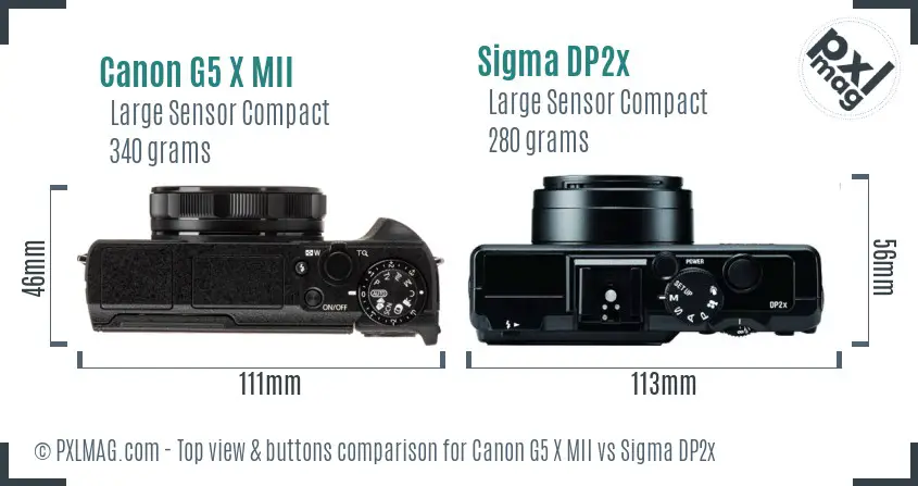 Canon G5 X MII vs Sigma DP2x top view buttons comparison