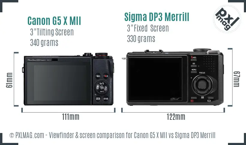 Canon G5 X MII vs Sigma DP3 Merrill Screen and Viewfinder comparison