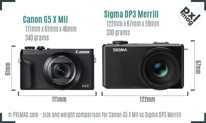 Canon G5 X MII vs Sigma DP3 Merrill size comparison