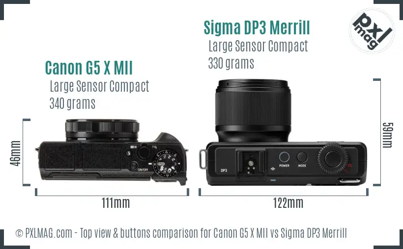 Canon G5 X MII vs Sigma DP3 Merrill top view buttons comparison