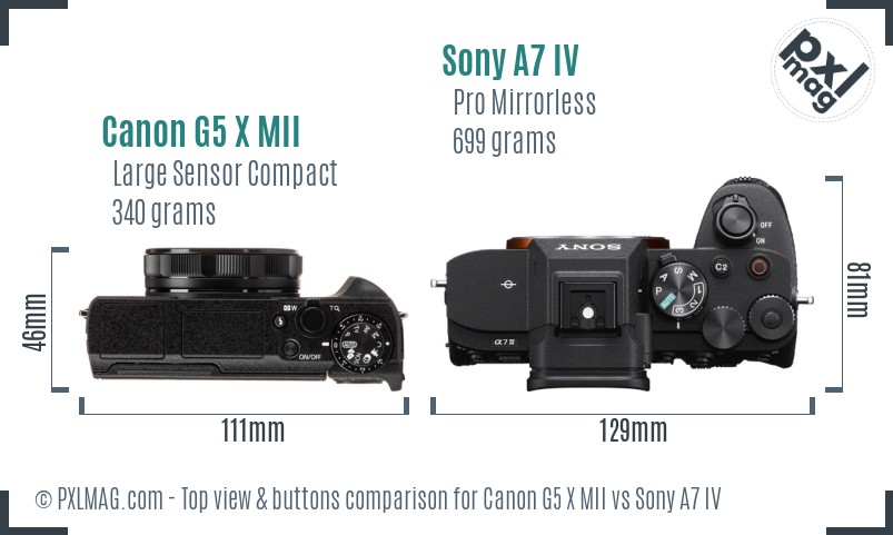 Canon G5 X MII vs Sony A7 IV top view buttons comparison