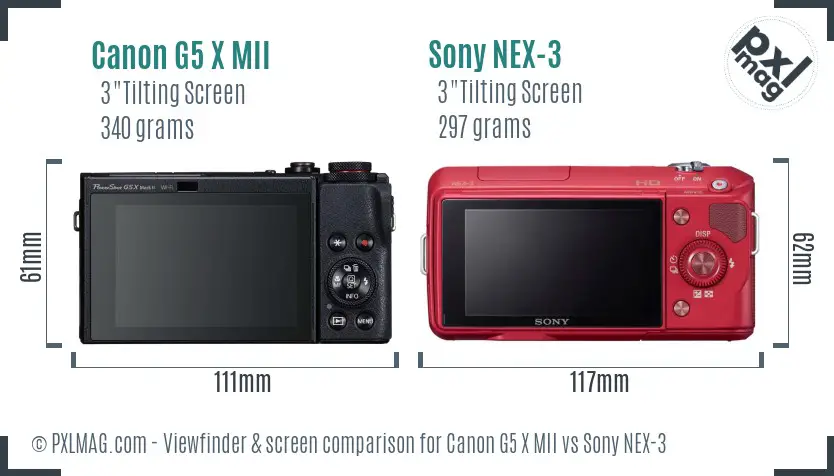 Canon G5 X MII vs Sony NEX-3 Screen and Viewfinder comparison