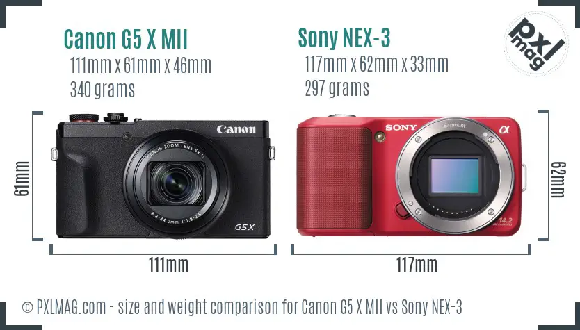 Canon G5 X MII vs Sony NEX-3 size comparison