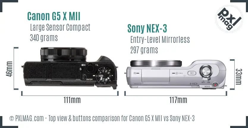 Canon G5 X MII vs Sony NEX-3 top view buttons comparison