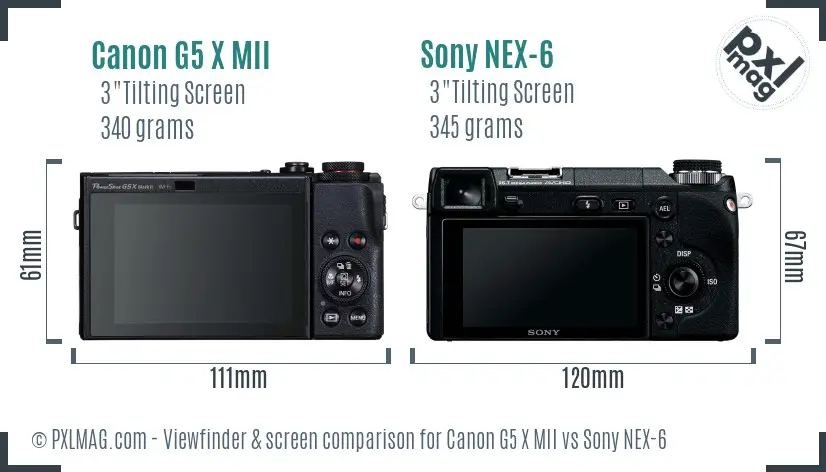 Canon G5 X MII vs Sony NEX-6 Screen and Viewfinder comparison