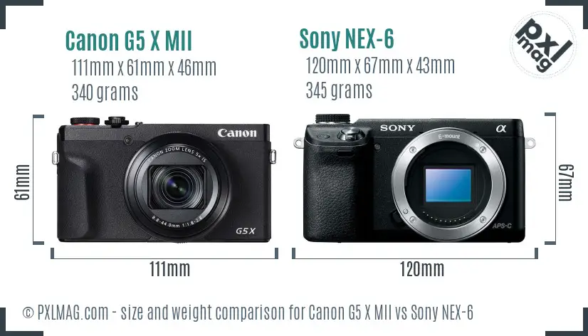 Canon G5 X MII vs Sony NEX-6 size comparison