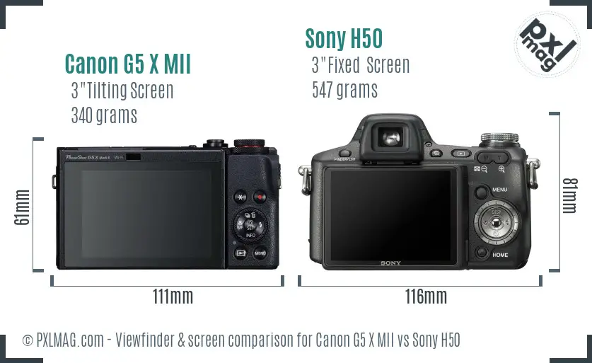 Canon G5 X MII vs Sony H50 Screen and Viewfinder comparison
