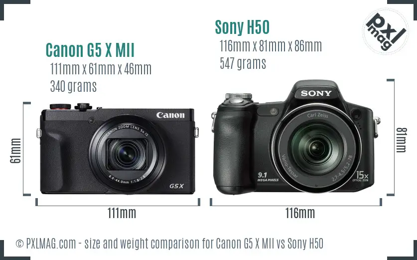 Canon G5 X MII vs Sony H50 size comparison