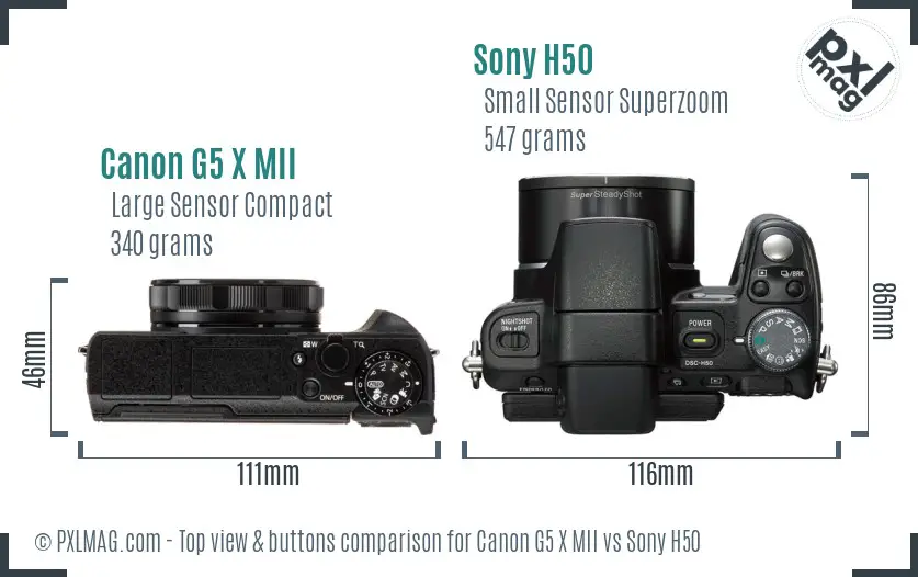 Canon G5 X MII vs Sony H50 top view buttons comparison
