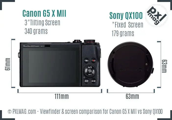 Canon G5 X MII vs Sony QX100 Screen and Viewfinder comparison