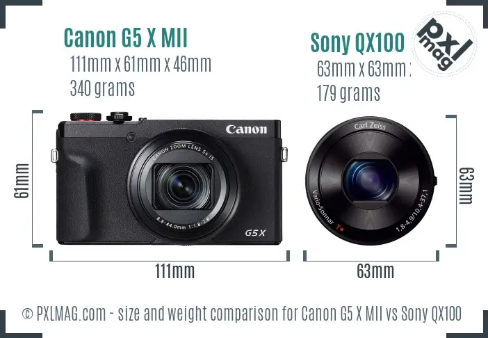 Canon G5 X MII vs Sony QX100 size comparison