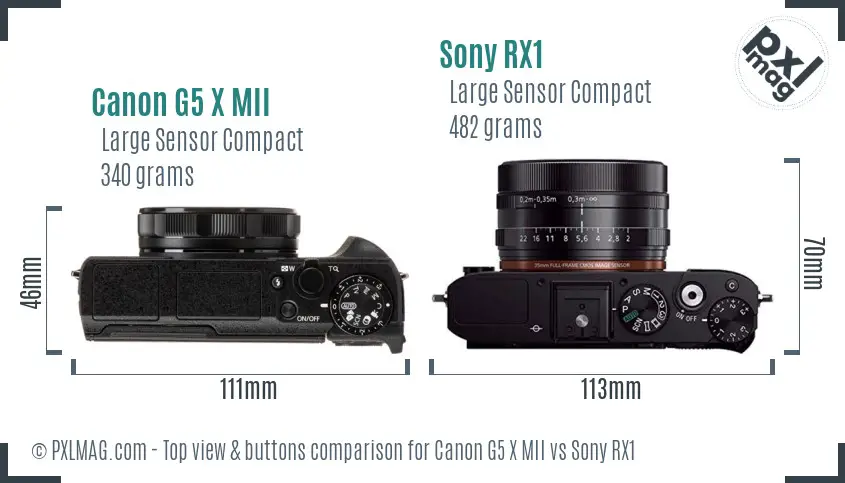 Canon G5 X MII vs Sony RX1 top view buttons comparison