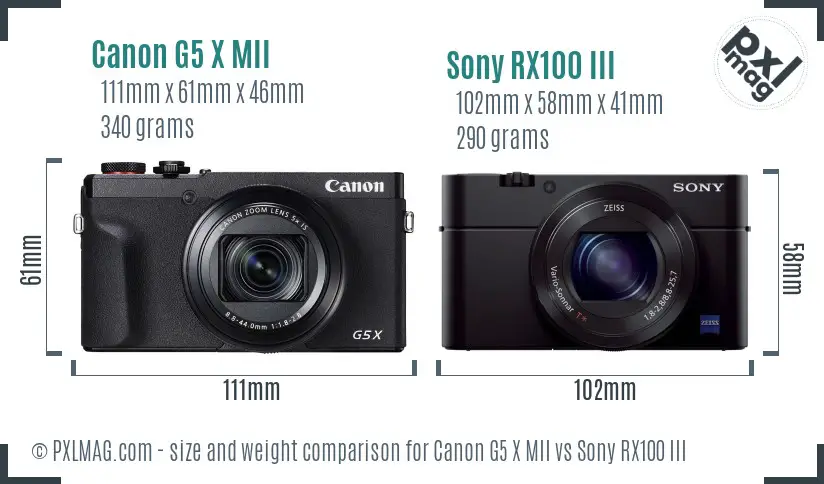Canon G5 X MII vs Sony RX100 III size comparison