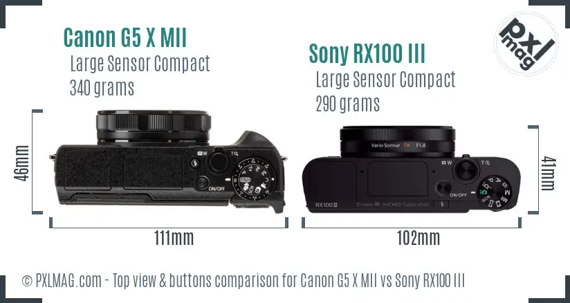 Canon G5 X MII vs Sony RX100 III top view buttons comparison