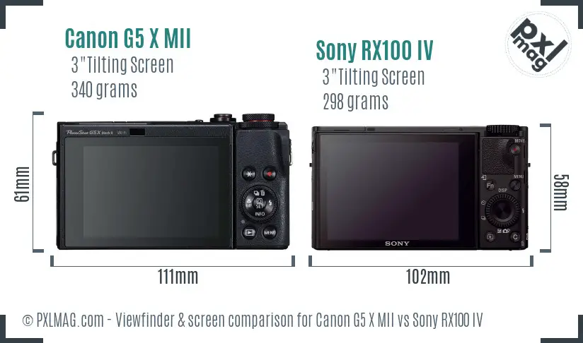 Canon G5 X MII vs Sony RX100 IV Screen and Viewfinder comparison