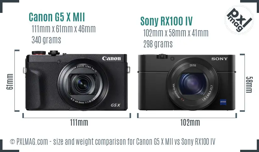 Canon G5 X MII vs Sony RX100 IV size comparison