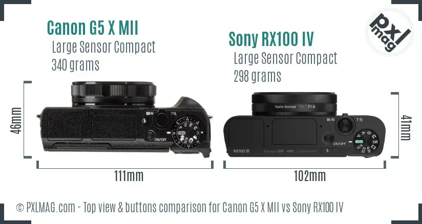 Canon G5 X MII vs Sony RX100 IV top view buttons comparison