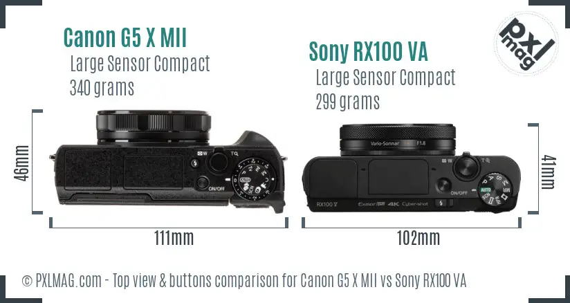 Canon G5 X MII vs Sony RX100 VA top view buttons comparison