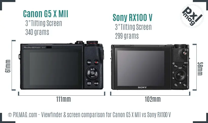 Canon G5 X MII vs Sony RX100 V Screen and Viewfinder comparison