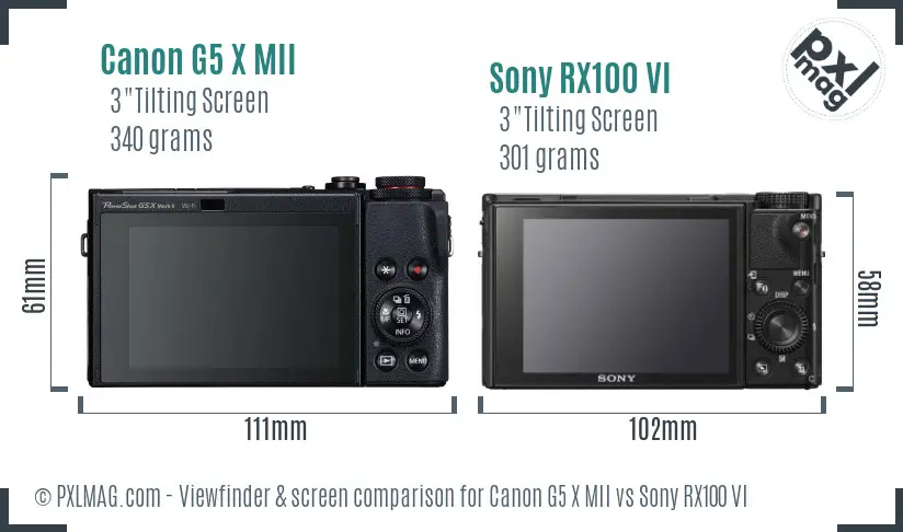 Canon G5 X MII vs Sony RX100 VI Screen and Viewfinder comparison