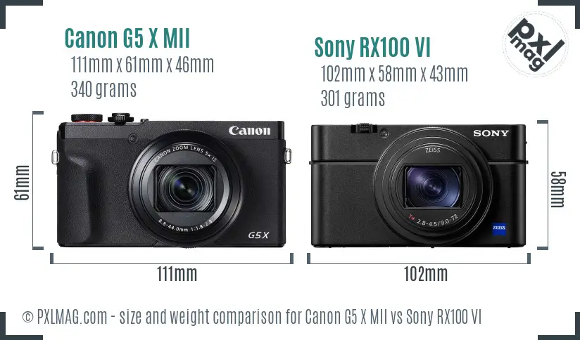Canon G5 X MII vs Sony RX100 VI size comparison