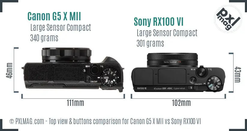 Canon G5 X MII vs Sony RX100 VI top view buttons comparison