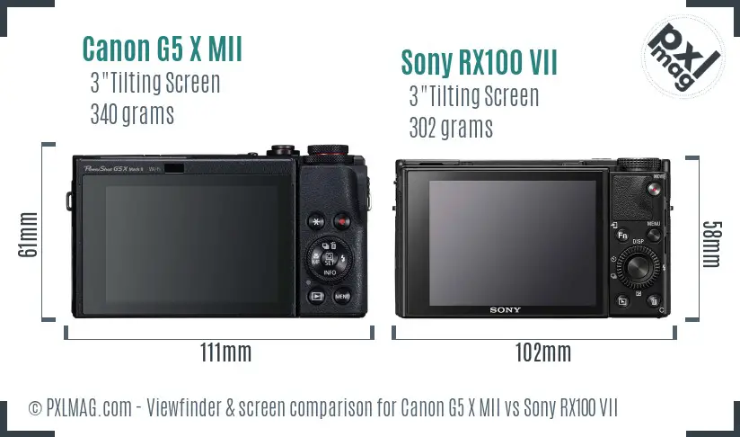 Canon G5 X MII vs Sony RX100 VII Screen and Viewfinder comparison