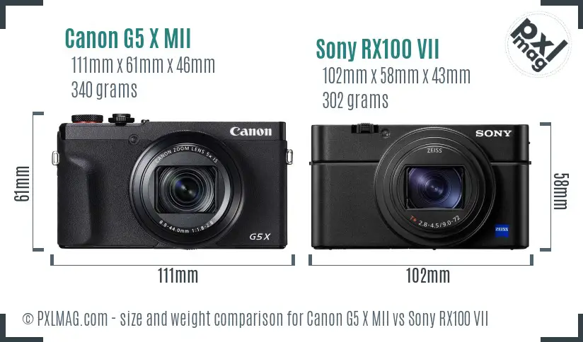 Canon G5 X MII vs Sony RX100 VII size comparison