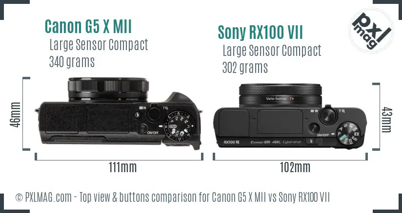 Canon G5 X MII vs Sony RX100 VII top view buttons comparison