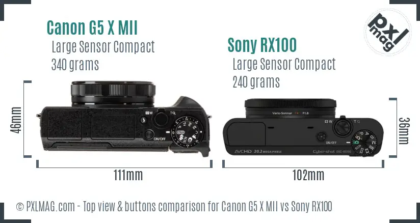 Canon G5 X MII vs Sony RX100 top view buttons comparison
