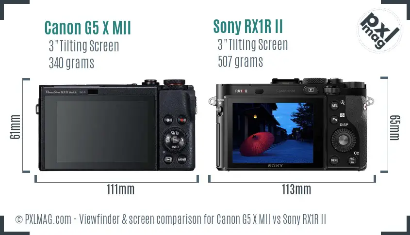 Canon G5 X MII vs Sony RX1R II Screen and Viewfinder comparison