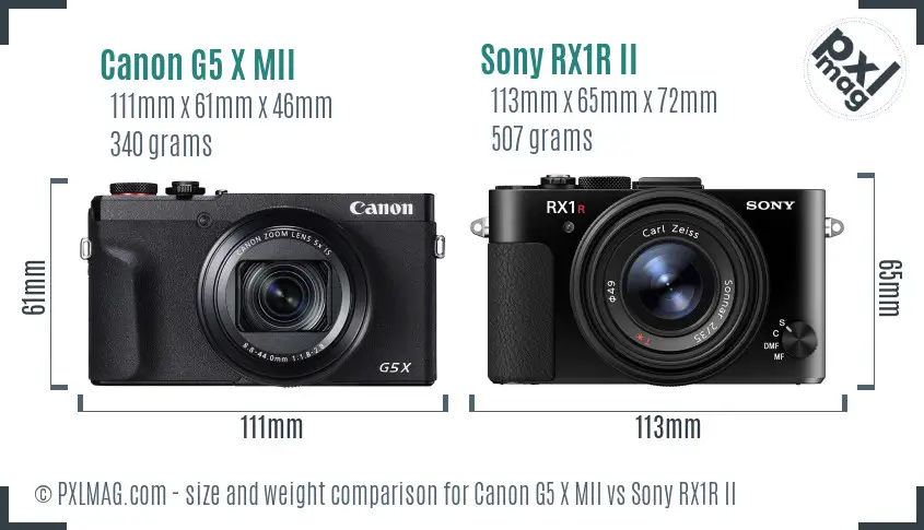 Canon G5 X MII vs Sony RX1R II size comparison