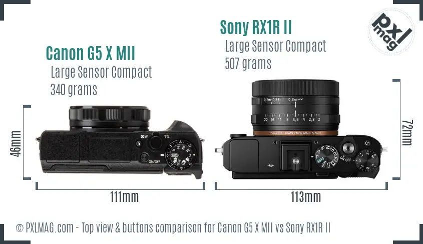 Canon G5 X MII vs Sony RX1R II top view buttons comparison