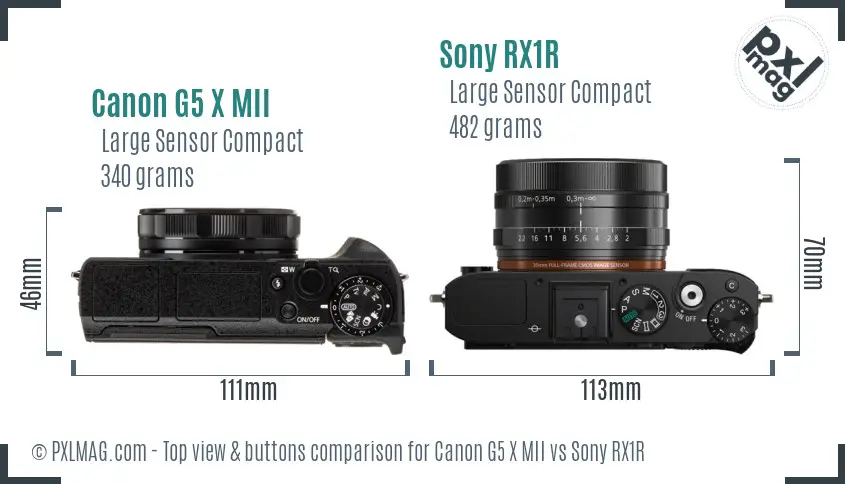 Canon G5 X MII vs Sony RX1R top view buttons comparison