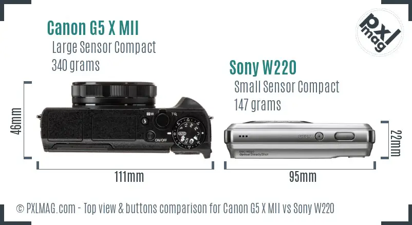 Canon G5 X MII vs Sony W220 top view buttons comparison